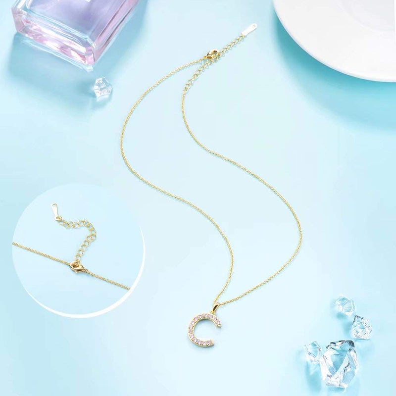 Tarsus C Initial Letter 14K Gold Plated Alphabet Pendant Necklace Monogram charm cubic zirconia Jewelry Gifts for Women Teen - Image 5